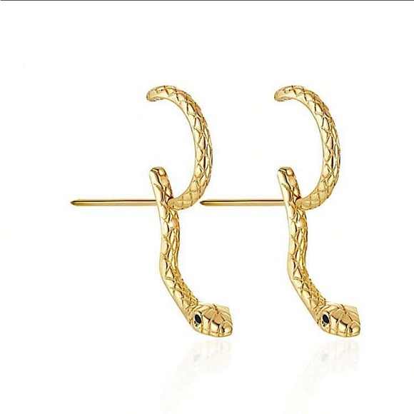 Gold Snake Earrings Creative Design Trendy - Picture 5 of 5